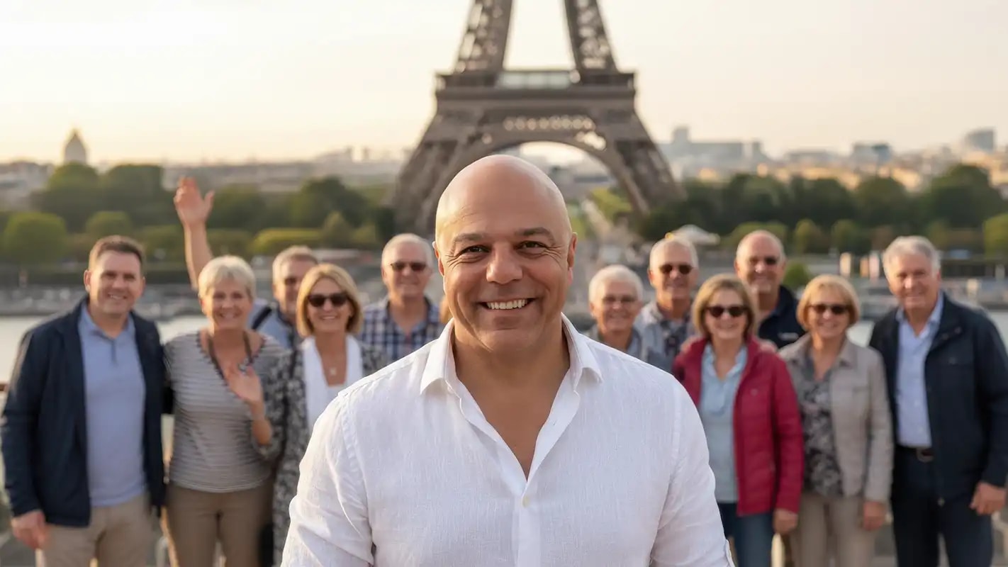 Christian Könitzer mit einer Reisegruppe in Paris